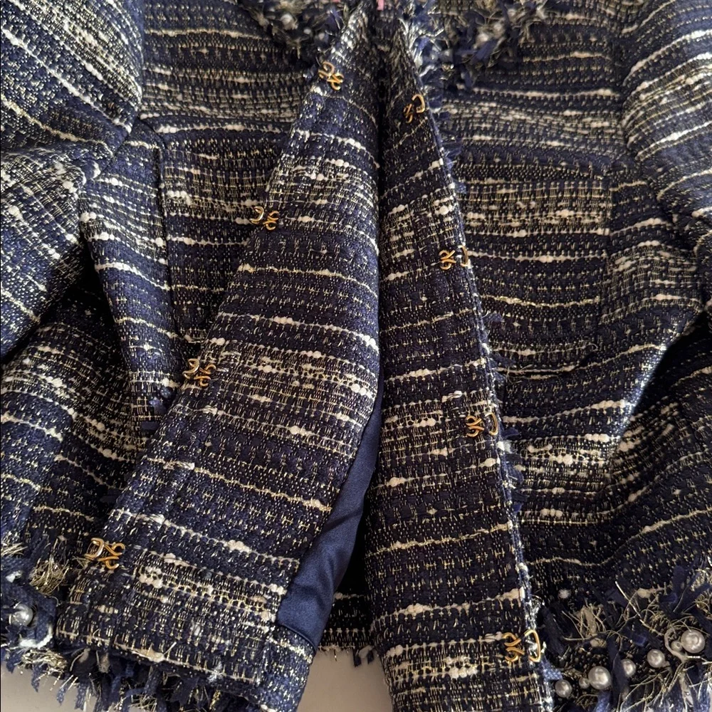 Lilly Pulitzer Hagen Metallic Navy Blue Tweed Cropped Blazer Jacket size 2 - Picture 9 of 11